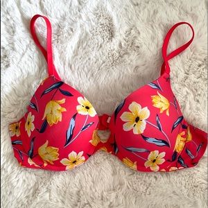 PINK ~ Red floral Push Up bra